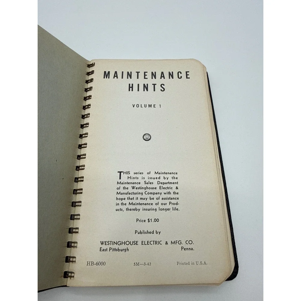 Vintage 1942 Westinghouse Maintenance Hints Volume 1 Technical Manual HB-6000